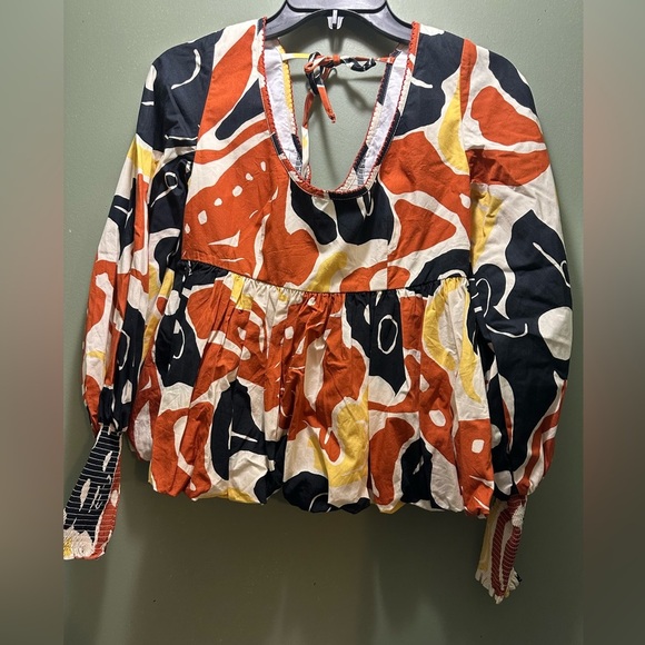 Abstract Print Blouse in Red, Black, and Yellow - Picture 1 of 10